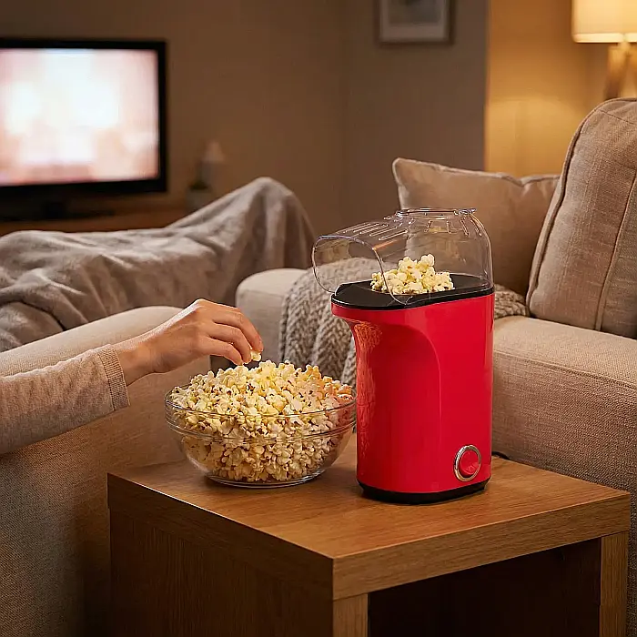 Aparat Popcorn cu Aer Cald AT PERFORMANCE® – 1200W, Gata în 3 Minute, Capacitate 16 Canite, Recipient Boabe, Compartiment Unt, Roșu [3]