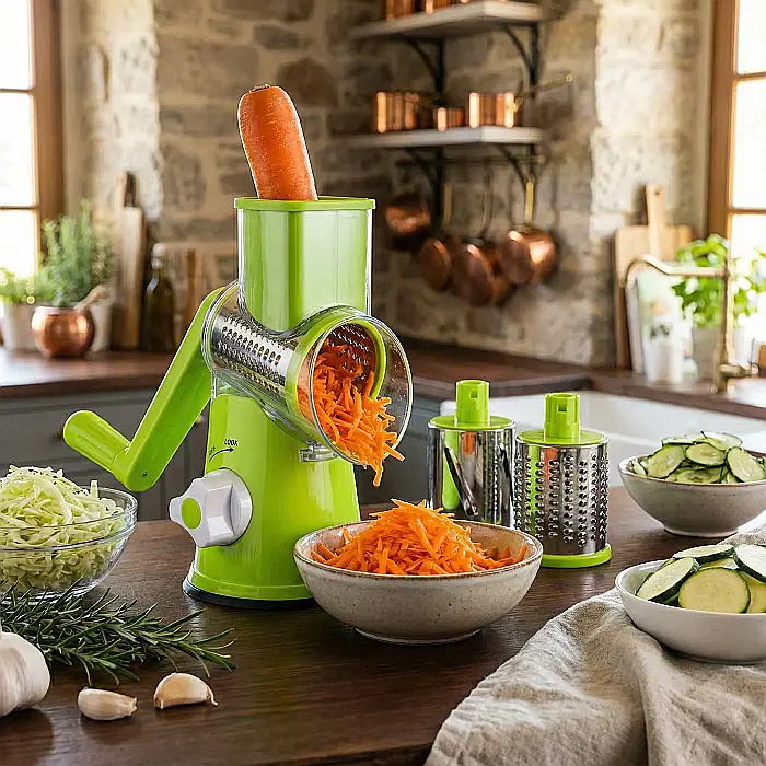 Răzătoare Manuală Tabletop Drum Grater: Feliere și Răzuire Instantanea 3-în-1 [4]