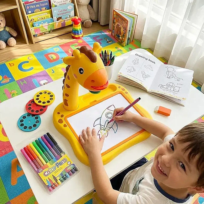 Masă-Proiector de Desenat pentru Copii – 24 Modele, Set Creioane Watercolor, Șabloane și Carte de Colorat, Proiecție Rotativă și Claritate Reglabilă, Dezvoltă Creativitatea și Îndemânarea, 3–8 Ani [3]