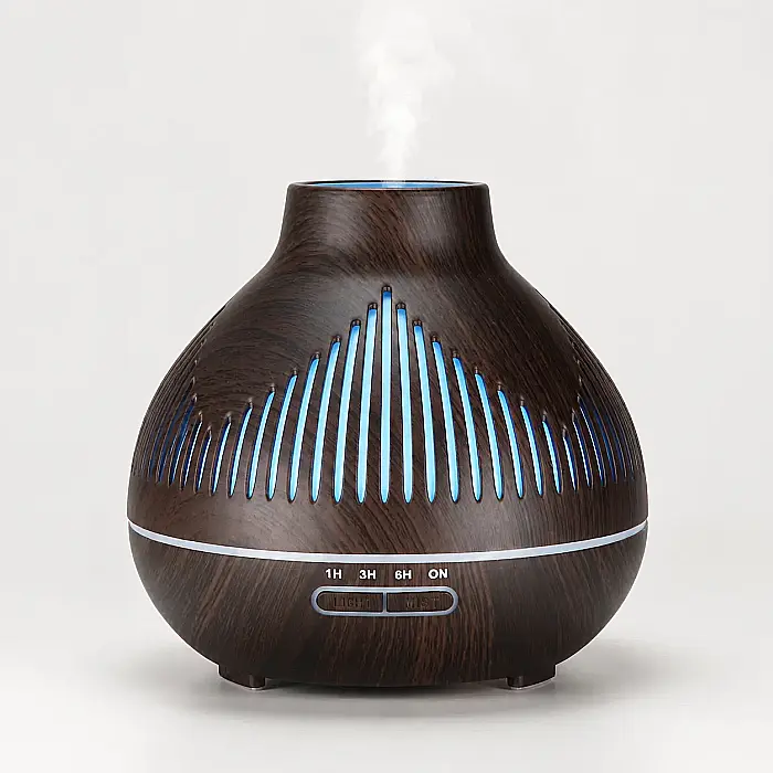 Umidificator cu Aromaterapie 400 ml, Telecomandă, LED Multicolor și Design Imitație Lemn [2]