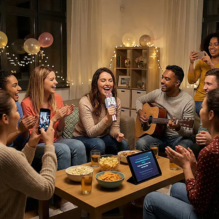 Microfon Karaoke Wireless pentru Copii cu Boxă Integrată 6W, Bluetooth 3.0, Funcții Bass, Treble și Echo, Autonomie 3-5 Ore, Design Compact și Ușor de Utilizat [3]