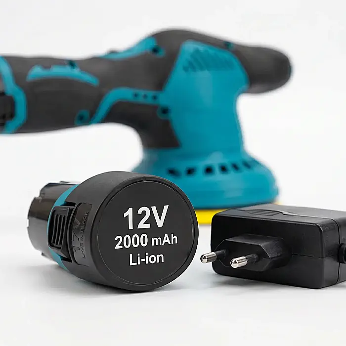 Aparat Polish Auto Fără Fir – 2 Acumulatori 12V 2000 mAh, Viteză Variabilă 2500-5000 rpm, Nivel Zgomot Redus 67 dB, Set Complet cu Accesorii, Dimensiuni Compacte 27.5 x 11.5 cm [3]