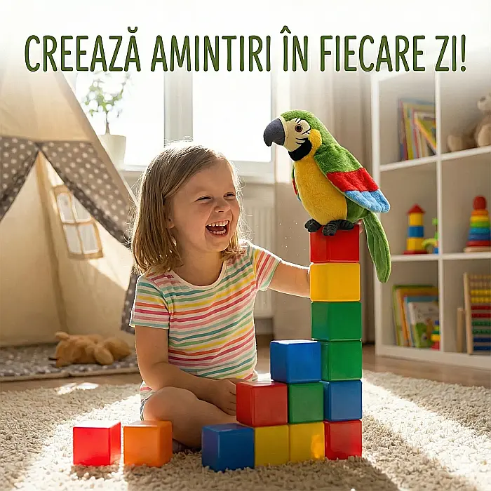 Papagal Vorbitor de Jucărie – Multicolor, Pufos, cu Funcție de Repetare a Vocii și Mișcare a Aripilor, Buton On/Off, Agățare sau Așezare pe Suprafață [2]