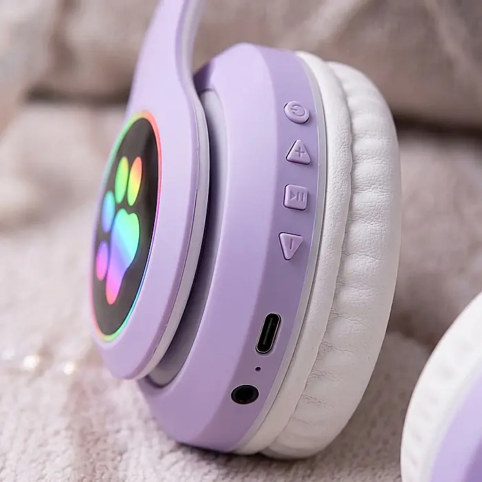 Căști Bluetooth Pliabile cu Design Pisică RGB – Versiune V5.0, Microfon Integrat, Slot Card SD, Jack 3.5 mm, Baterie 400 mAh, Autonomie 8h, Compatibile Telefon, Laptop și Tabletă, Culoare Curcubeu [3]