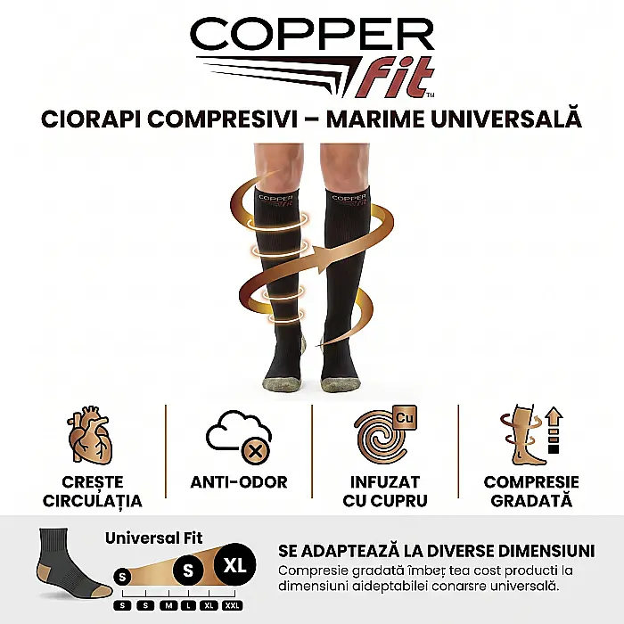 Ciorapi Compresivi Cooper Fit – Marime Universală, Inserții cu Cupru, Îmbunătățesc Circulația, Ameliorează Varice și Picioare Obosite, Unisex, 1 Pereche [3]