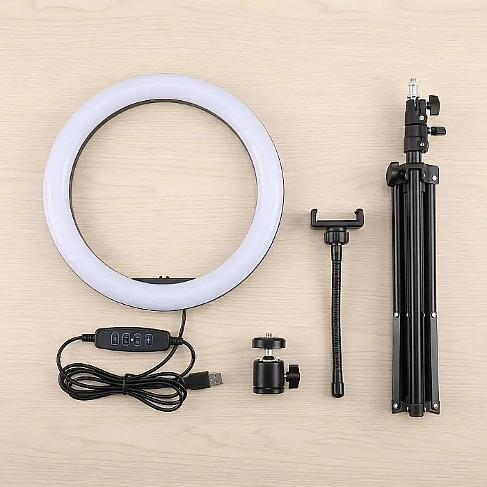 Lampa Circulară Ring Light DLUX – Diametru 33 cm, Trepied Profesional Reglabil până la 2.1 m, Suport Telefon Universal și 3 Moduri de Lumină: Iluminare Profesională pentru Machiaj, Foto-Video și Live  [4]