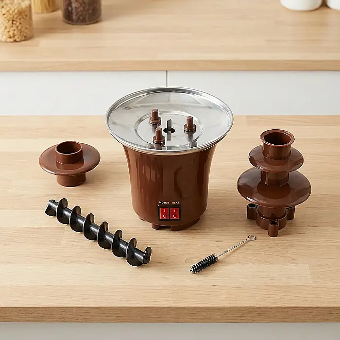 Mini Fântână de Ciocolată cu 3 Nivele – Fondue 65W, Încălzire Rapidă, Sistem de Curgere Uniformă, Pentru Ciocolată, Fructe și Deserturi, Design Compact și Ușor de Folosit [3]