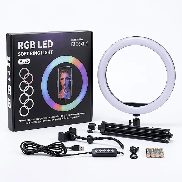 Lampă Circulară RGB Ring Light Zenino® – 26 cm / 10 Inch, LED Multicolor, Trepied Extensibil 210 cm, 3 Moduri de Lumină, 9 Niveluri Reglaj, Rotire 360° [3]