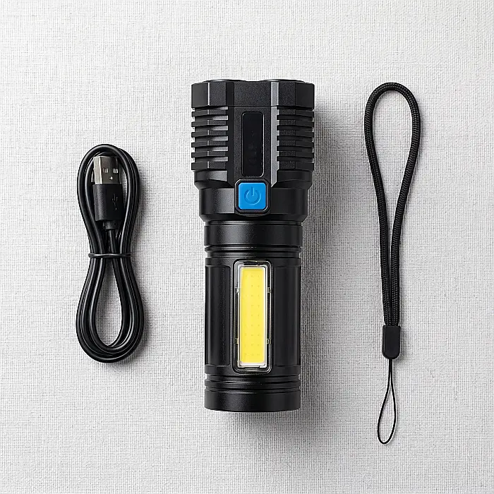 Lanternă Profesională Portabilă 5W – Waterproof, 4 LED + COB, Indicator Baterie, USB, 4 Moduri Iluminare, Li-Ion 1200mAh, Carcasă ABS/PVC, Negru [3]