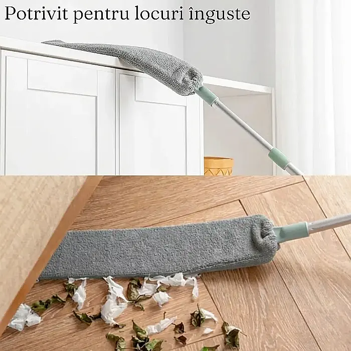 Mop Subțire pentru Spații Înguste cu Coadă Telescopică – Cap Flexibil, Lavetă Microfibră Detașabilă și Reutilizabilă, Tijă Aluminiu Reglabilă 63–93.5 cm: Curățenie Impecabilă sub Mobilă și în Colțuri  [3]