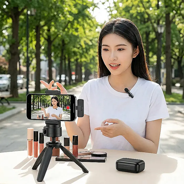 Microfon Wireless Lavalier USB-C și iPhone – Rază 20m, Anulare Zgomot Inteligentă, Plug & Play, Autonomie 6h, Compatibil Android, iOS, Laptop, Ideal pentru Vlog, Podcast și Live Streaming [3]