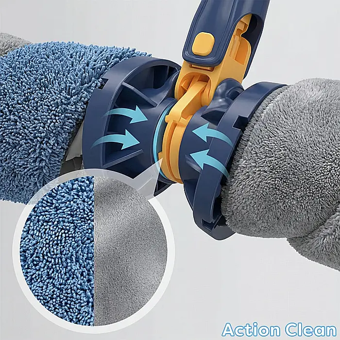 Mop Triunghiular ActionClean cu Rotire 360° și Lavetă Rezervă – Accesoriu Multifuncțional pentru Podele, Parchet, Gresie, Geamuri și Oglinzi, Albastru, Lungime 130 cm [3]