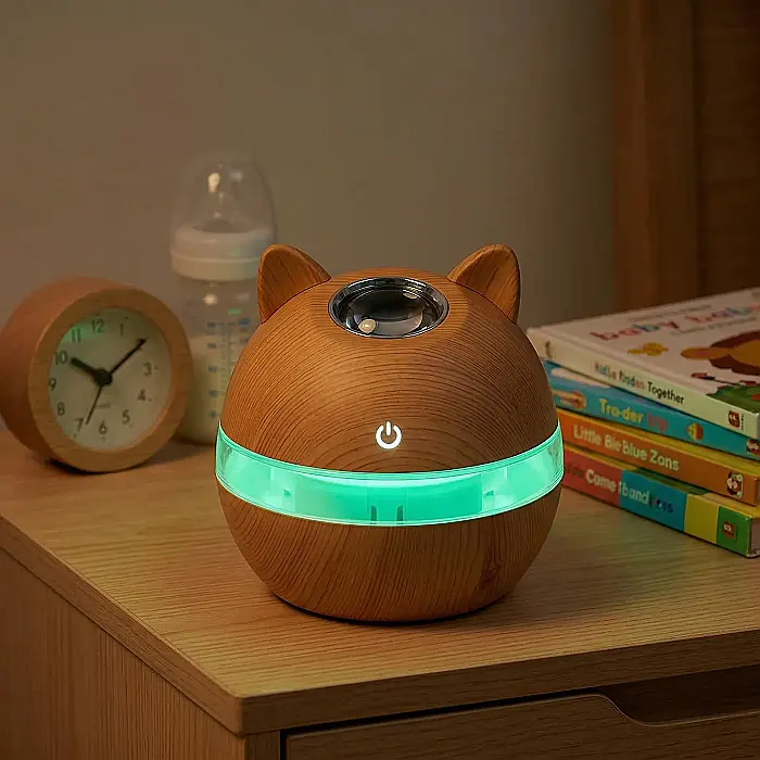 Umidificator Aer cu Aromaterapie NYTRO Wood 3 – 300 ml, Silențios, LED, Compatibil Ulei Esențial, Design Light Brown, Ideal pentru Acasă și Birou [3]