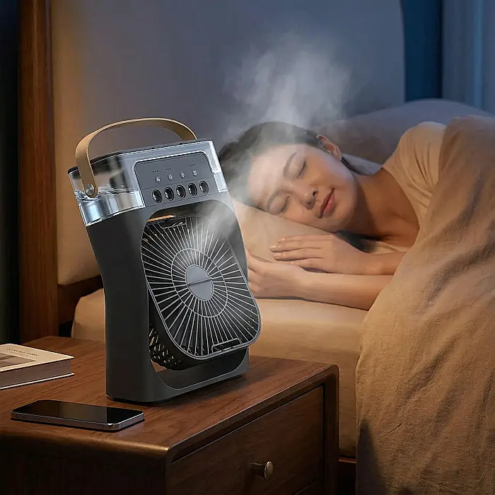 Ventilator Portabil cu Umidificator și Vapori de Apă – 600ml, 3 Moduri Pulverizare, Timer 1-3h, Lumini LED 7 Culori, Funcție Aromaterapie, Super Silențios, Design Compact și Reglabil [3]