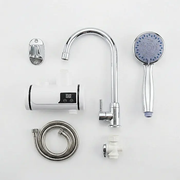 Robinet Electric cu Încălzire Instantanee + Duș, LED, 1.5–2L/min, Reglabil 0–60°C, Prindere în Perete, Ideal pentru Bucătărie și Baie [4]