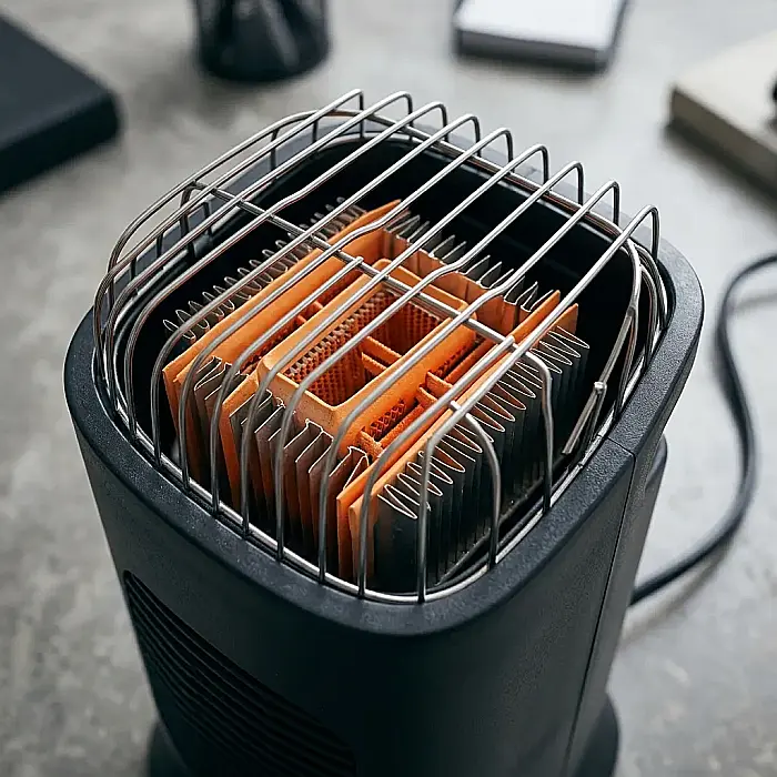 Aerotermă Mini 1000W - Încălzire Ceramică, Termostat Reglabil, Timer, Telecomandă, 3 Trepte de Putere, Design Tip Șemineu, Protecție Supraîncălzire, Culoare Gri [3]