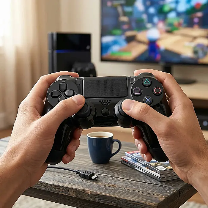 Controller Wireless Doubleshock 4 pentru PlayStation 4 – Gamepad ergonomic cu vibrații duale, LED Light Bar și senzori de mișcare, Negru [3]