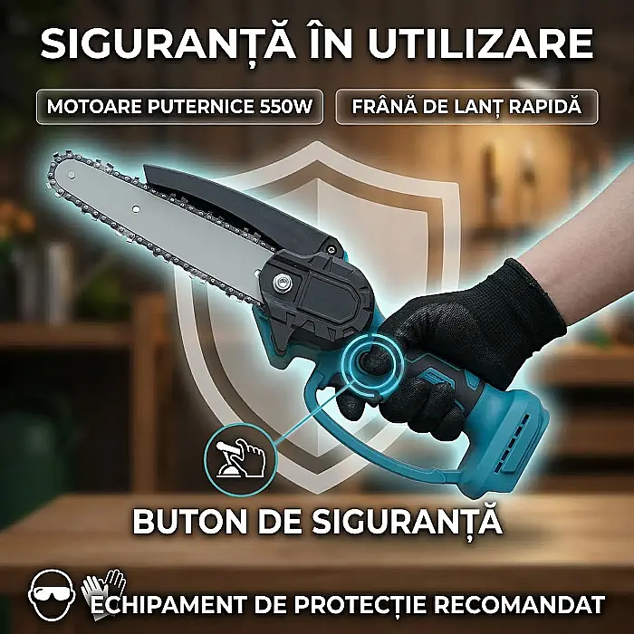 Mini Fierăstrău cu Lanț 36V – 2 Acumulatori Li-Ion 1300mAh, Lamă 8 inch (20 cm), Motor Cupru, Design Ergonomic fără Fir, Viteză 15000 rpm, Trusă de Depozitare și Accesorii Incluse [3]