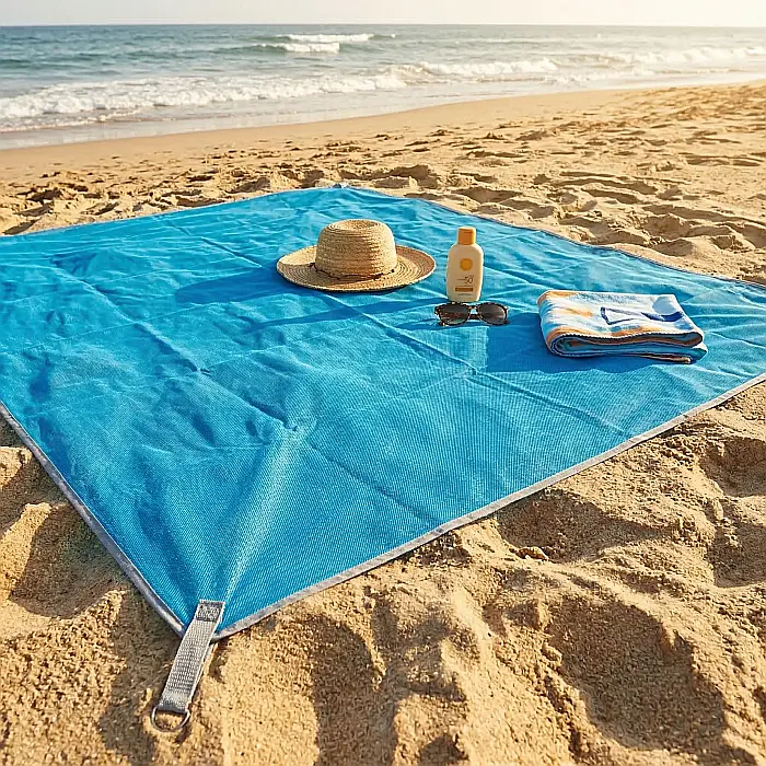 Pătură de Plajă XXL Albastră – 200x150 cm, Rezistentă la Nisip și Apă, cu Cârlige de Fixare, Material Respirabil și Compact, Ideală pentru Plajă, Picnic și Camping [3]