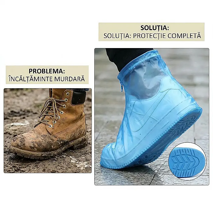 Set 2 Huse de Protecție pentru Încălțăminte – Impermeabile, Antiderapante, Reutilizabile, Mărimea L (30 cm), Albastru, Protecție împotriva Ploii, Noroiului și Zăpezii [3]