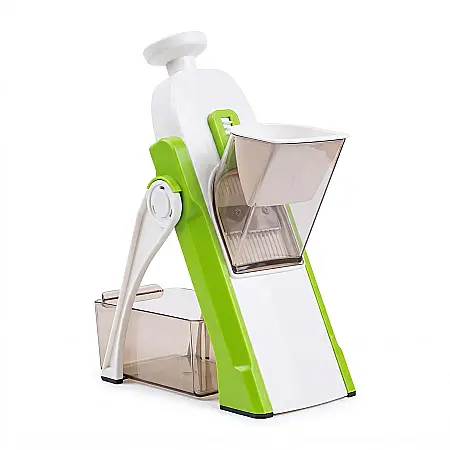 Bucătărie - Feliator Manual Multifuncțional Spring Slicer – 40 Setări de Grosime (0.2-8mm), Lame Triple din Inox, Vas de Colectare Inclus, Design Pliabil și Siguranță Maximă