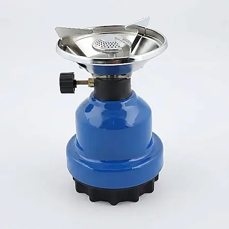 Unelte - Plită pe Gaz Portabilă pentru Camping și Drumeții – Un Singur Arzător, Alimentare cu Cartușe, Design Compact, Bază Stabilă și Metal Rezistent: Libertate Culinară și Confort sub Cerul Liber