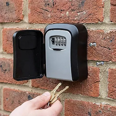 Gadgeturi - Seif pentru Chei cu Cifru Numeric – Cutie Metalică din Oțel Solid, Cod 4 Cifre Personalizabil, Rezistent la Intemperii, Montaj pe Perete și Design Compact 12x9x4 cm: Securitate Maximă și Acces Rapid p