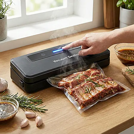 Bucătărie - Aparat de Sigilat și Vidat Alimente Vacuum Sealer S – 90W, Funcție de Vidare Automată, Pungi Incluse, Design Compact pentru Bucătărie