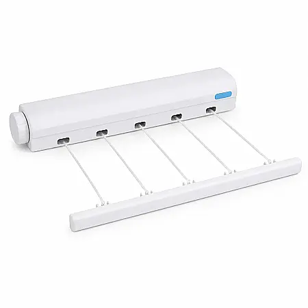 Casă & Grădină - Suport de Rufe Retractabil cu 5 Sfori, 3,75 m, Pliabil, Montaj pe Perete, Alb