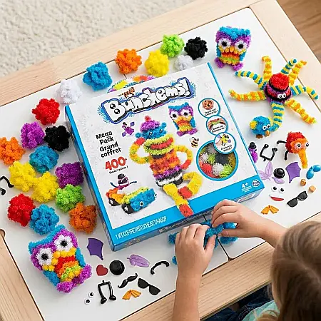 Jucării - Set de Creație tip Bunchems 400 piese – 36 Accesorii Speciale, Construcție 3D Fără Lipici, Dezvoltare Cognitivă și Curățenie Magică: Universul Creativității Nelimitate și al Distracției Educative pent