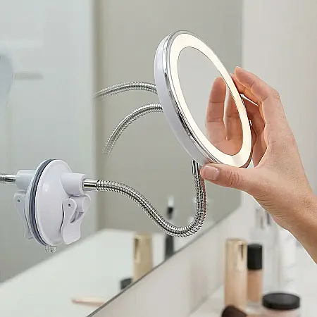 Iluminat - Oglindă Cosmetică cu 10x Mărire și 21 Becuri LED – Iluminare Reglabilă, Dimensiuni 21×9,5×23 cm, Alb, Ideală pentru Machiaj, Pensat și Îngrijire Facială de Precizie