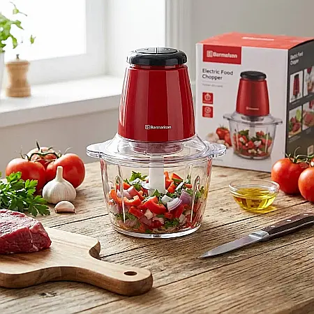 Bucătărie - Tocător Electric pentru Carne și Legume – Putere 250W, 4 Lame Inox, 2 Viteze, Bol Sticlă 2L și Motor Silențios din Cupru: Eficiență Profesională, Rapiditate și Igienă Maximă în Bucătăria Ta