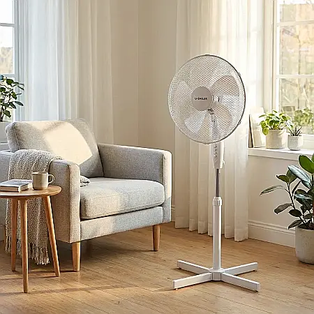 Electronice - Ventilator de Podea cu 5 Elice – 3 Viteze, Oscilație Reglabilă, Plasă de Protecție Densă și Design Stabil: Răcorire Puternică, Flux de Aer Uniform și Confort Termic pentru Acasă sau Birou