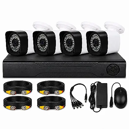 Camere - Sistem Supraveghere Video cu 4 Camere HD, DVR, Infraroșu 24 LED, HDMI/VGA și Acces Internet