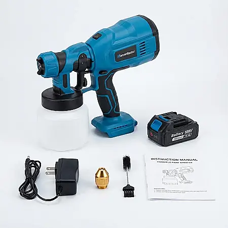 Unelte - Pistol de Vopsit Profesional cu 2 Acumulatori 48V – Rezervor 800 mL, Debit 650 mL/min, Duză 1.8 mm și Trusă de Depozitare: Performanță Fără Cabluri și Finisaje Impecabile