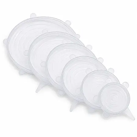 Bucătărie - Set 6 Capace Reutilizabile din Silicon Alimentar, Extensibile, pentru Borcane, Boluri și Recipiente