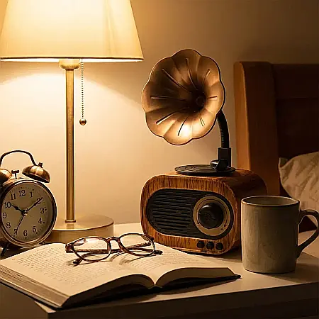 Electronice - Boxă Portabilă Retro Gramofon – Bluetooth 4.0, USB/TF/AUX, Baterie 1200 mAh, Design Vintage Lemn, Sunet Clar și Bas Profund, Dimensiuni 11×23 cm