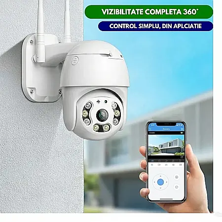Cameră de Supraveghere Video Exterioară WiFi 4K – IP66 Rezistentă la Apă, Viziune Nocturnă Panoramică 360°, Audio Bidirecțional și Urmărire Mișcare Inteligentă [1]