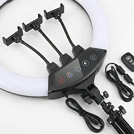 Lumină Circulară LED Profesională cu Trepied Reglabil (72–190 cm) – Diametru 45 cm, 416 LED-uri, 65W, 3 Suporturi Telefon și Telecomandă: Studio Foto-Video Complet la Tine Acasă [3]