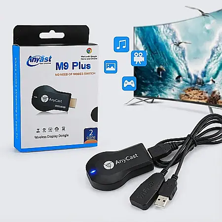 Gadgeturi - Dongle Streaming HDMI Anycast M9 Plus - Oglindire Ecran Wireless Full HD, Procesor Dual-Core ARM, Compatibilitate Universală (iOS, Android, Windows) și Instalare Plug-and-Play