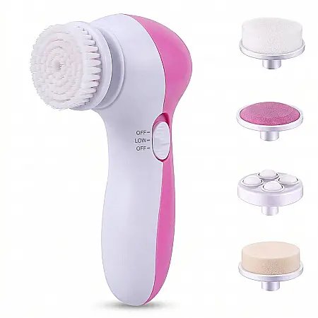 îngrijire feminină - Perie Multifuncțională Electrică pentru Curățare Ten – 5 Capete Interschimbabile, Sistem de Exfoliere, Masaj Facial și Tonifiere, Design Ergonomic