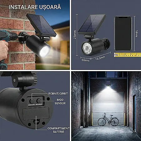 Camere - Cameră de Supraveghere Falsă Solară – Design Realist, Senzor de Mișcare PIR, LED Roșu Intermitent, IP44, Alimentare Solară, 11,7 × 9,1 × 17 cm