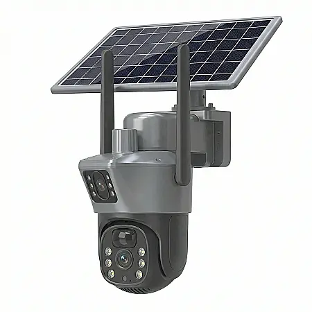 Camere - Cameră de Supraveghere 4G HD 8MP cu Panou Solar - Lentile Duble, Senzor Mișcare, Viziune Nocturnă Color, IP66