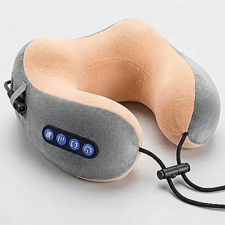 Gadgeturi - Pernă de Masaj pentru Gât și Suport Cervical – Spumă cu Memorie, Formă U, 3 Funcții de Masaj Circular, Încălzire, USB, Relaxare Profesională Acasă, Birou sau Călătorii, Gri