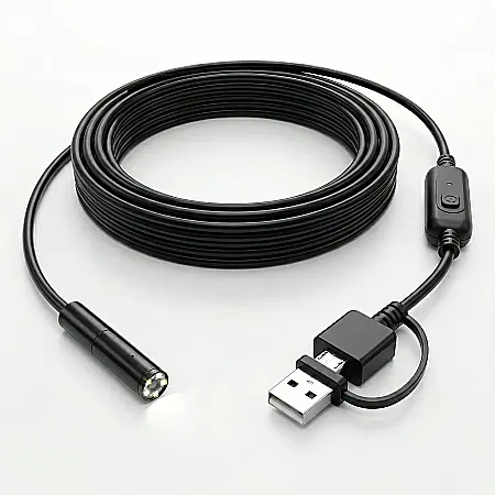 Camere - Cameră Endoscop 2 în 1 HD – Waterproof IP67, 6 LED-uri Reglabile, Inspecții Auto și Industriale, Android/Windows