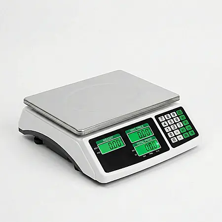 Electronice - Cântar Electronic Digital 40 kg – Afișaj Dublu LED, Funcție Preț și TARE, Acumulator Reîncărcabil, Diviziune 5 g, Picioare Reglabile, Uz Intern