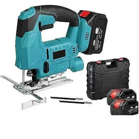 Unelte - Fierăstrău Pendular Electric 48V cu 2 Acumulatori Li-Ion – 3200 rpm, Tăiere Lemn 80 mm / Metal 50 mm, 3 Trepte Pendulare, Unghi 0–45°