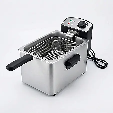 Bucătărie - Friteuză Electrică cu Ulei 5.5L – 2500W, Oțel Inoxidabil, Termostat Reglabil, Timer 60 Min, Capac Inclus