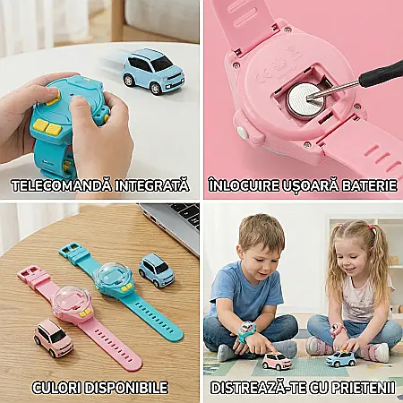 Jucării - Ceas cu Mașină RC – Jucărie Interactivă, Încărcare USB, Rază 30 m, Cadou Perfect pentru Copii