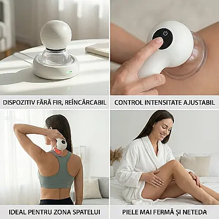 Electronice - Aparat Masaj Vacuum Anti-Celulită Cehuioss Celluless MD – Terapie Vacuum cu Role Cauciuc și Lumină, Portabil, Putere Variabilă, Acumulator 1000mAh, Pentru Abdomen, Brațe, Șolduri și Picioare